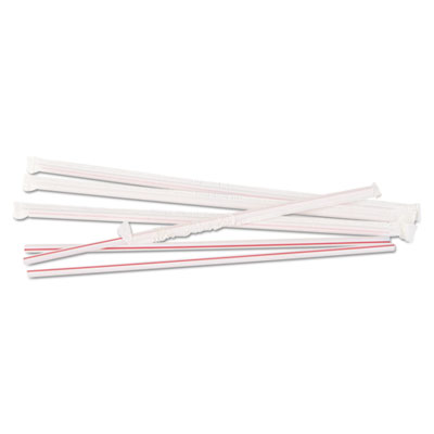 Boardwalk Jumbo Straws, 10 1/4", Plastic, White w/Red Stripe, 500/Pack, 4 Pack/Carton (BWK JSTW1025R