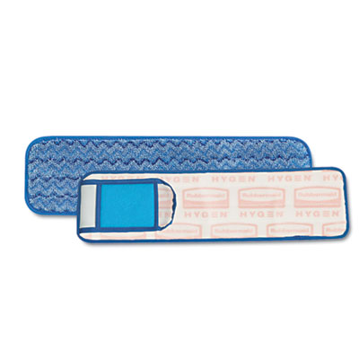 Rubbermaid Commercial HYGEN HYGEN Wet Pad w/Scrubber, Nylon/Polyester Microfiber, 18" Long, Blue (RC